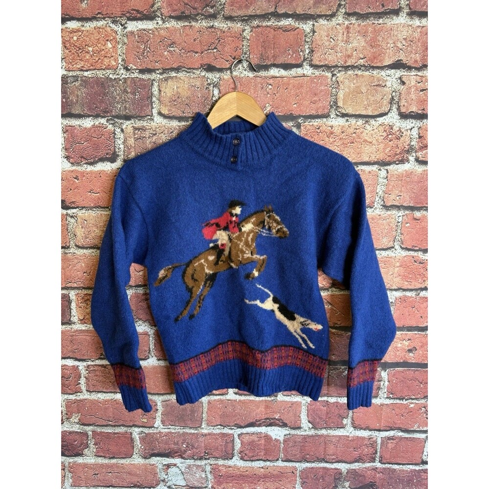 Vtg Millers Sportific Collared Equestrian Horse Dog Hunting Grandpa Sweater Wool